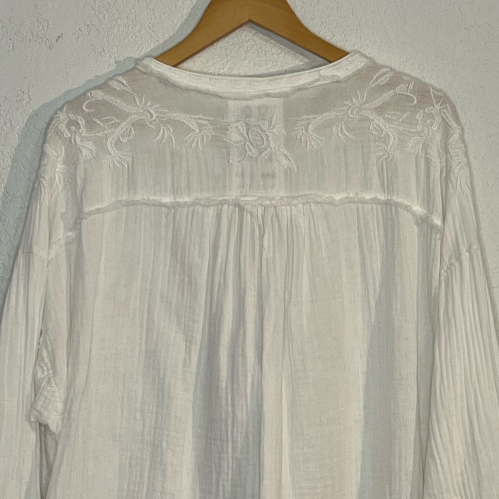 Johnny Was boho tassel tie cotton gauze embroidered tunic Gypsy Coastal Beach - Picture 8 of 11
